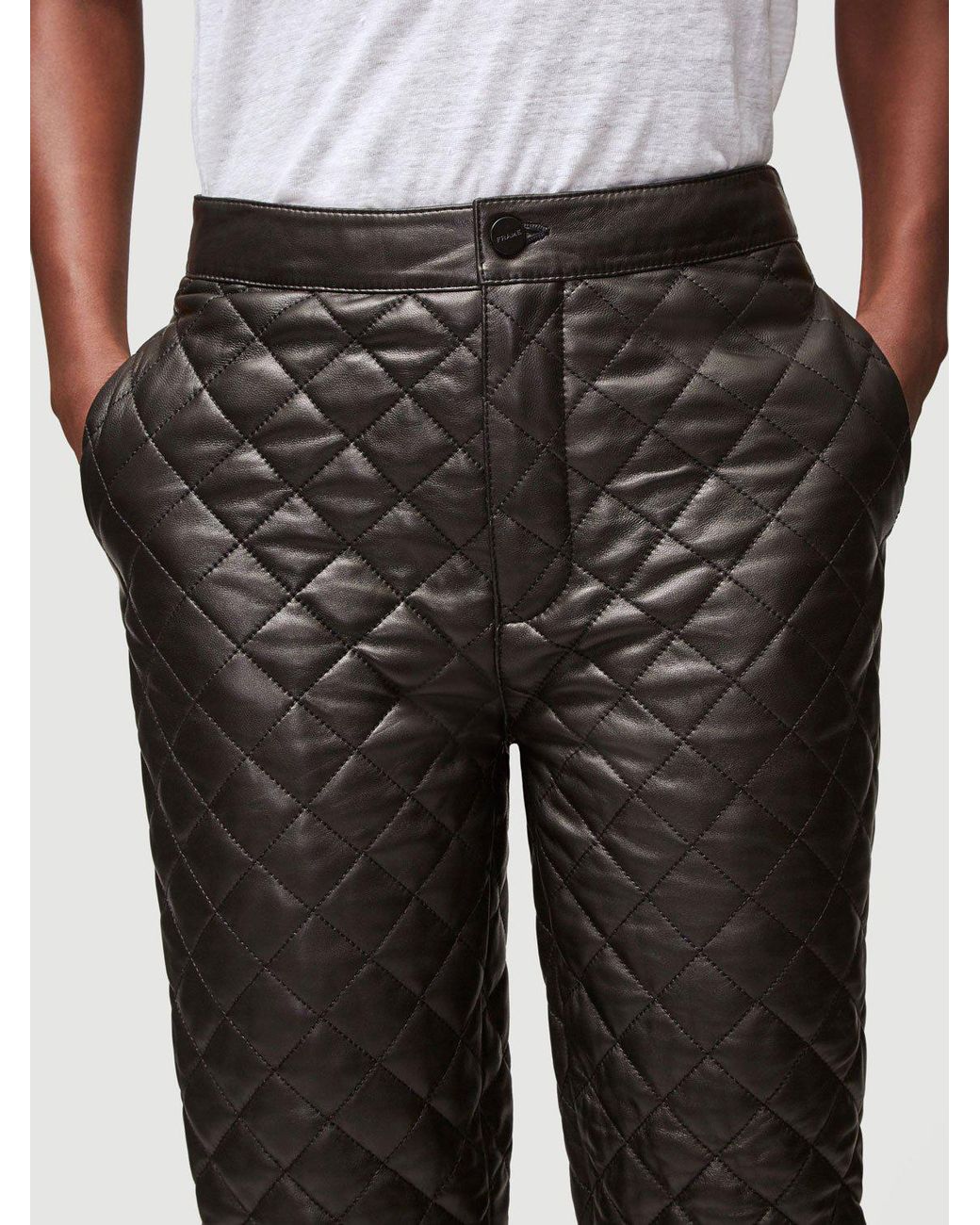 FRAME Quilted Leather Pant in Black | Lyst