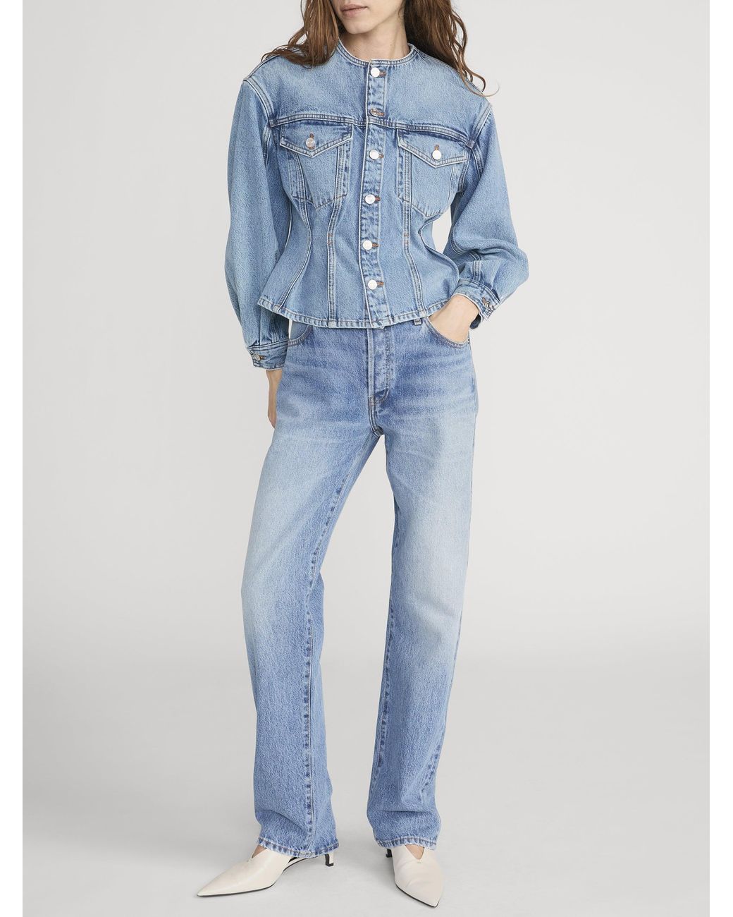 FRAME Blue The Nipped Collarless Jacket