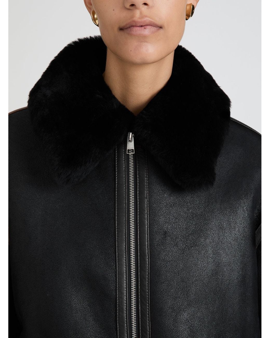 FRAME Black The Shearling Aviator Jacket