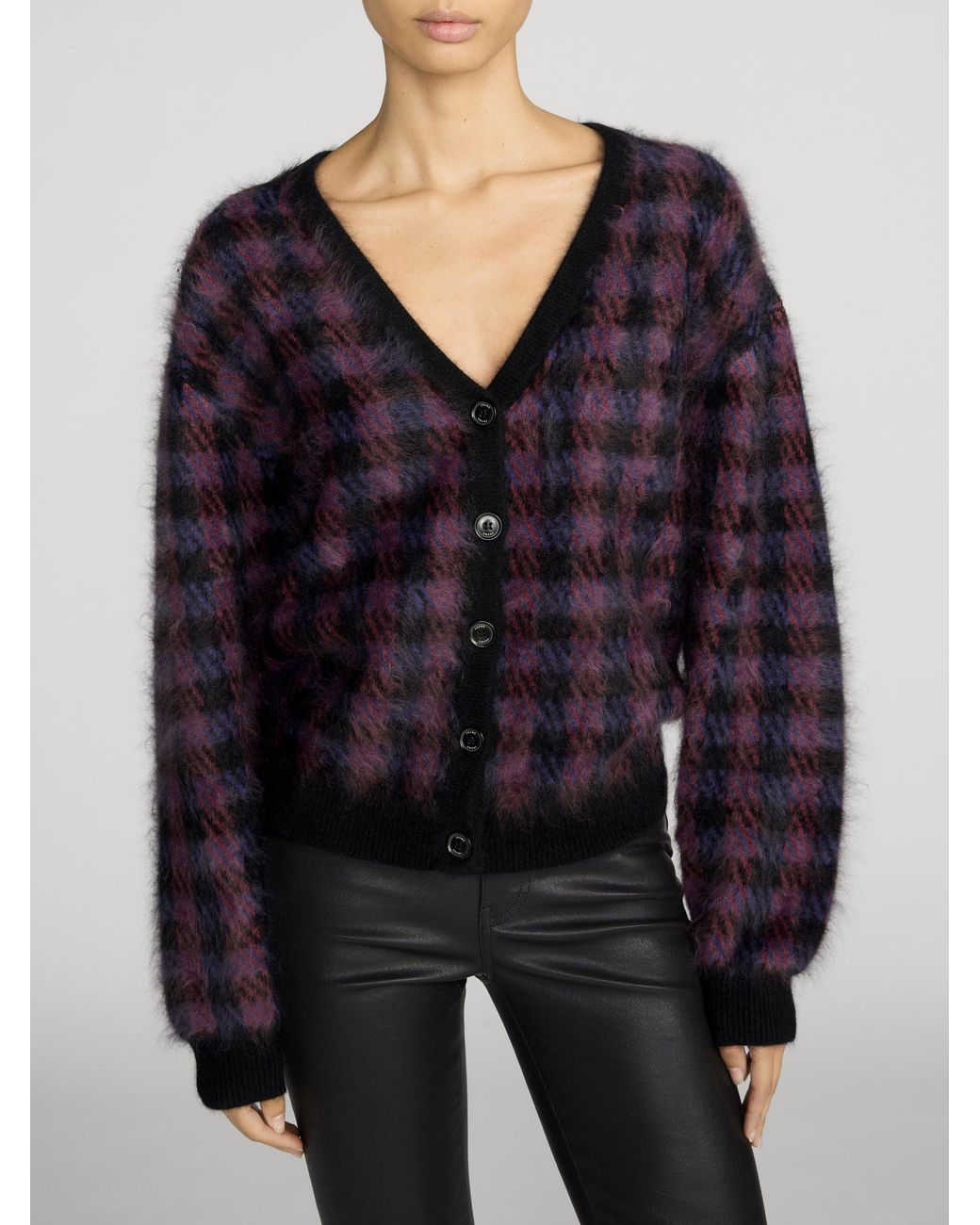 FRAME Purple The Brushed Houndstooth Cardi