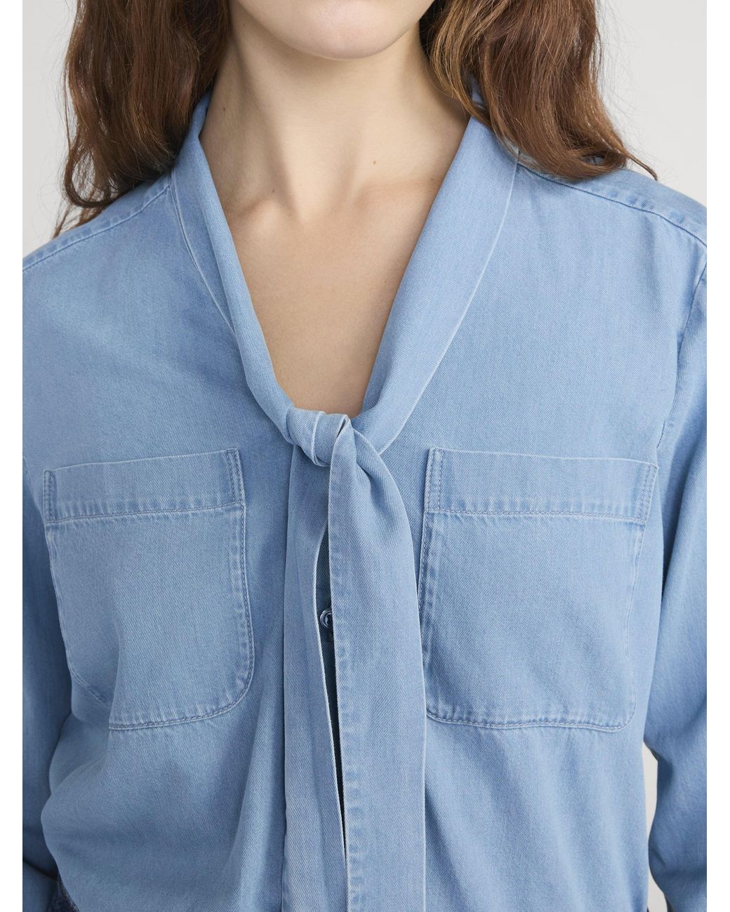 FRAME Blue The Denim Modern Tie Blouse