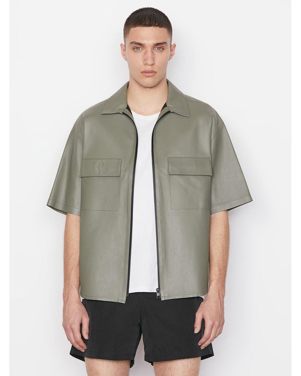 FRAME Short Sleeve Leather Shirt in Gray for Men Lyst