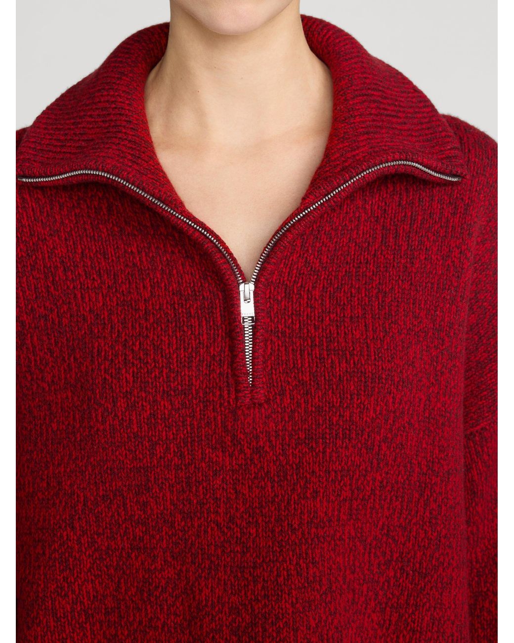 FRAME Red The Half Zip Marled Sweater
