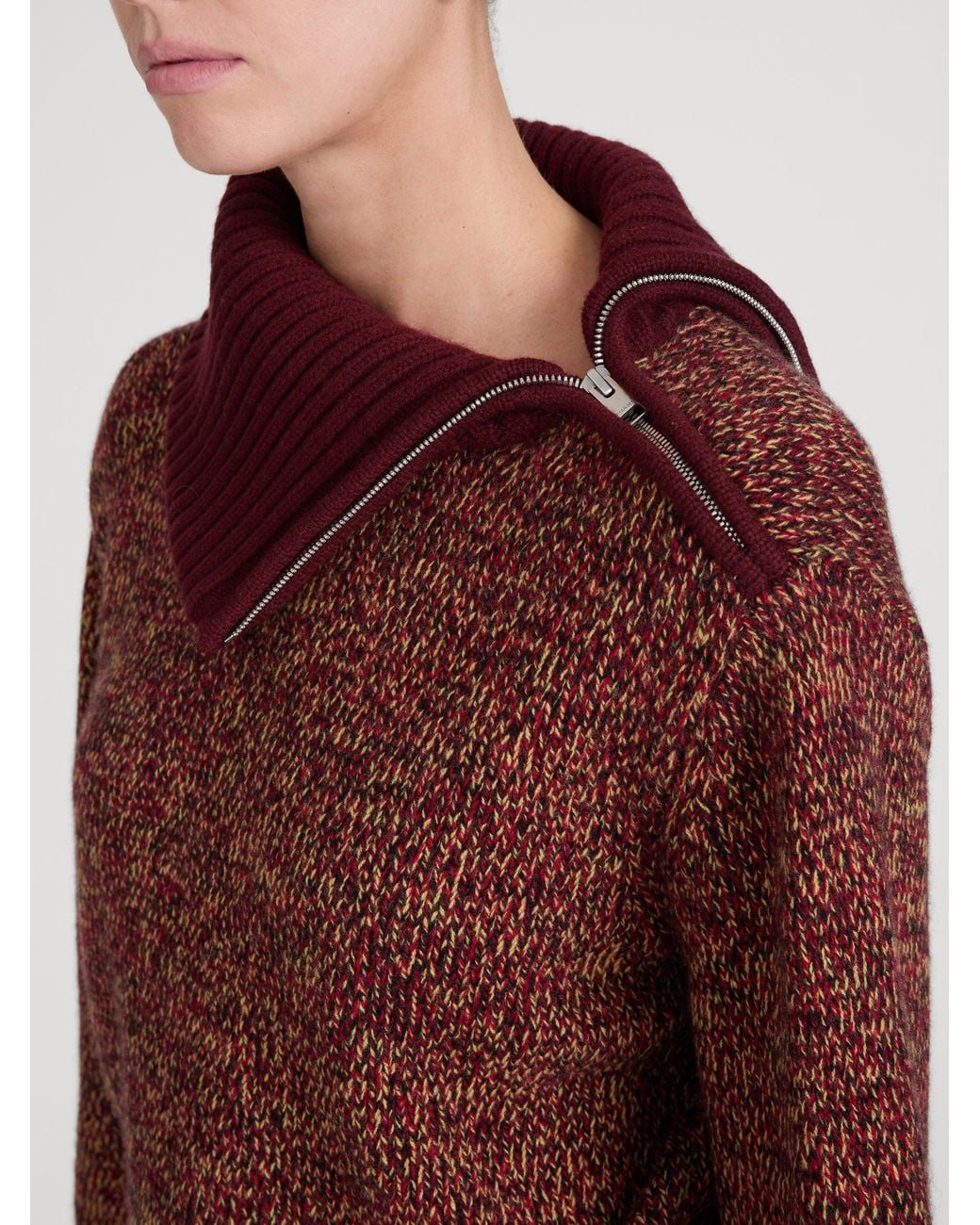 FRAME Red The Marled Zip Sweater