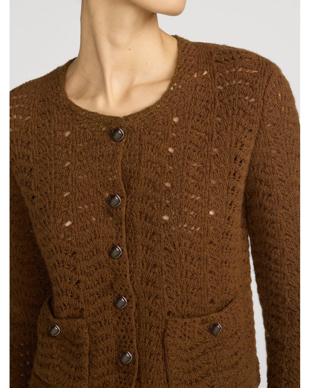 FRAME Brown The Chevron Knit Cardi