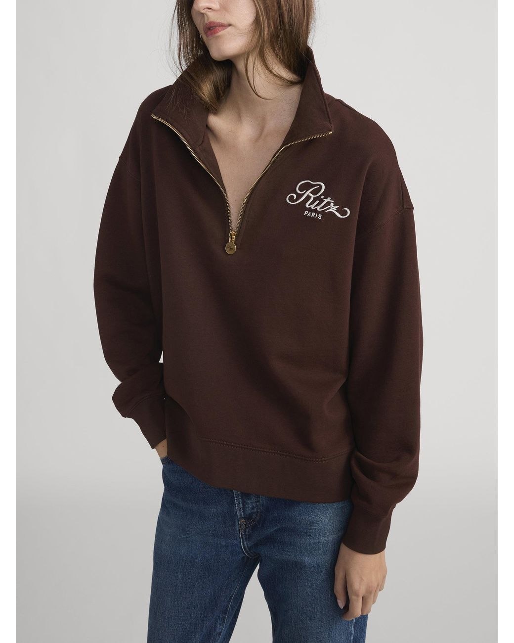 FRAME Brown Ritz Half Zip Polo