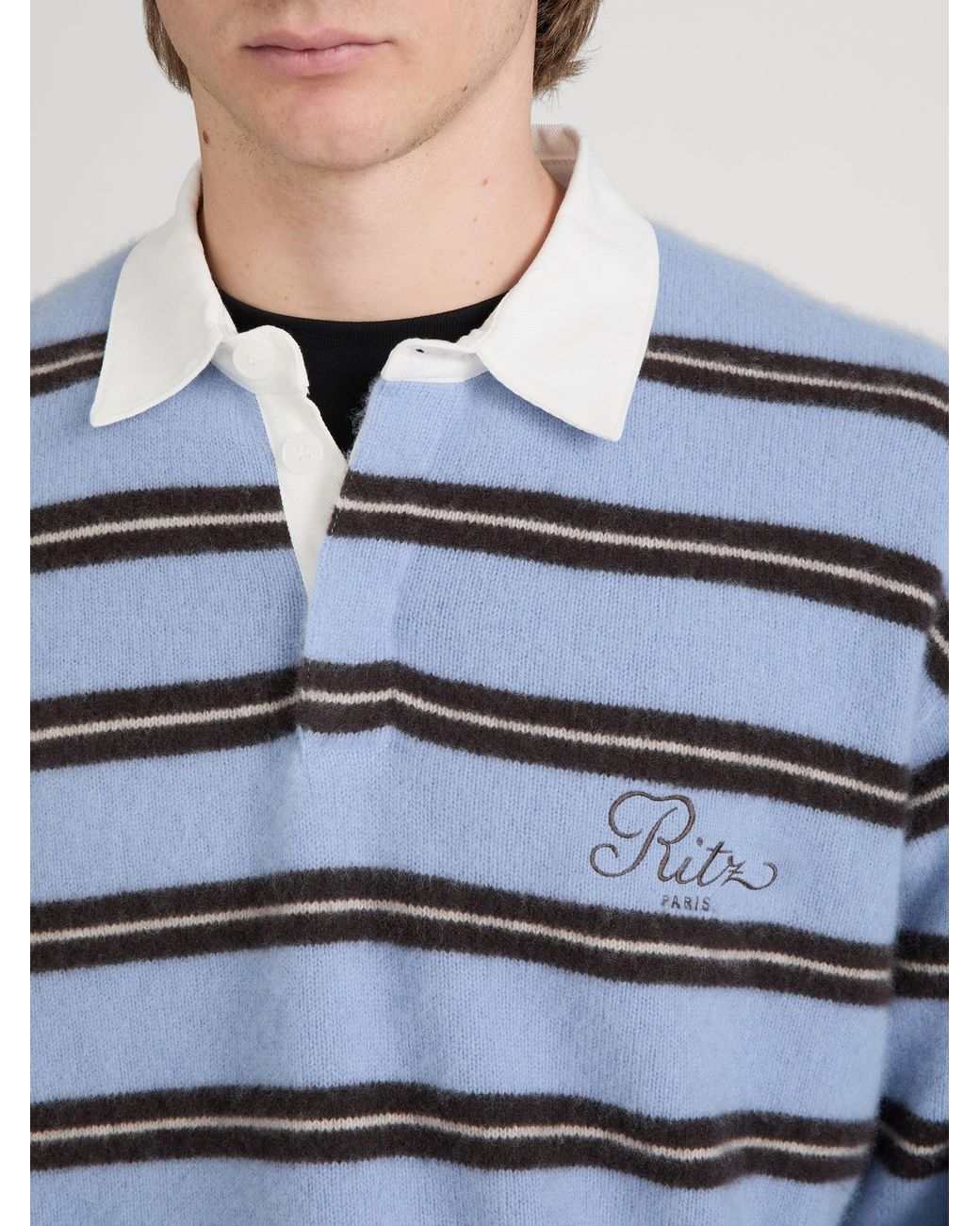 FRAME Blue The Ritz Brushed Cashmere Rugby Sweater for men