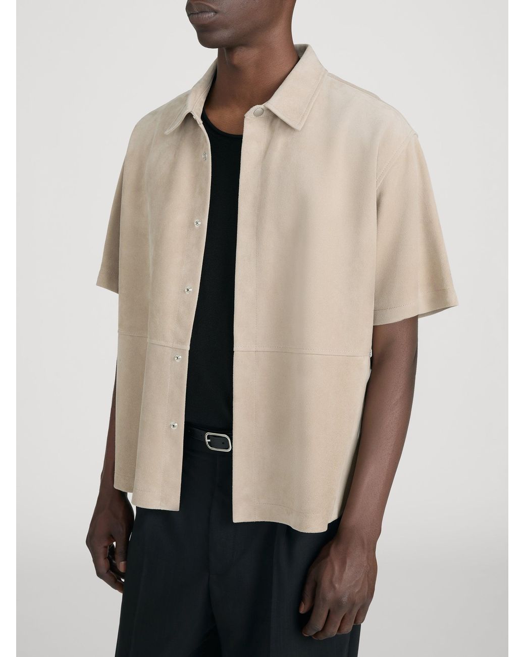 FRAME Natural Short Sleeve Suede Shirt for men