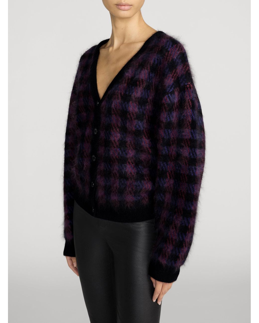 FRAME Purple The Brushed Houndstooth Cardi
