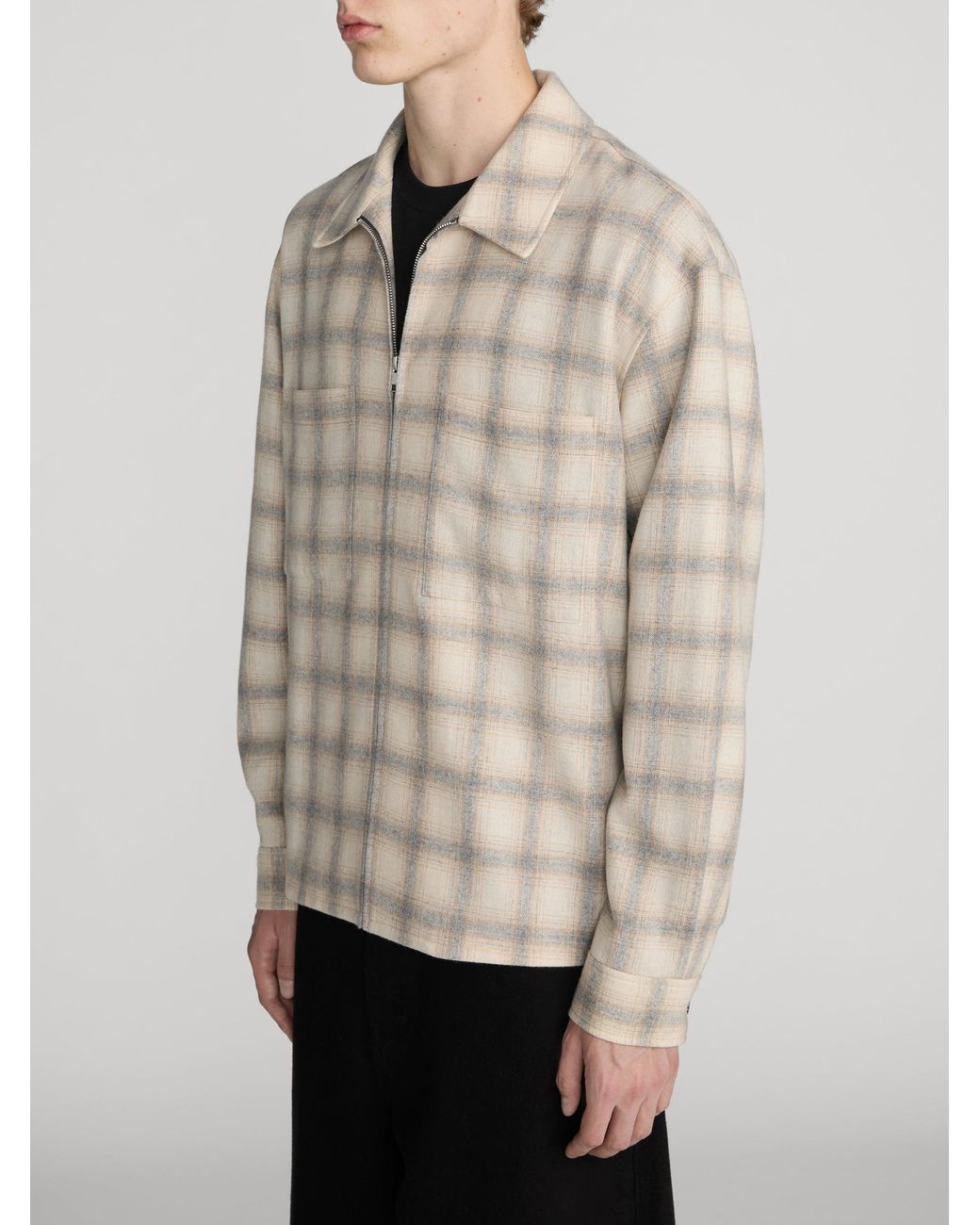 FRAME Natural Plaid Zip Overshirt for men