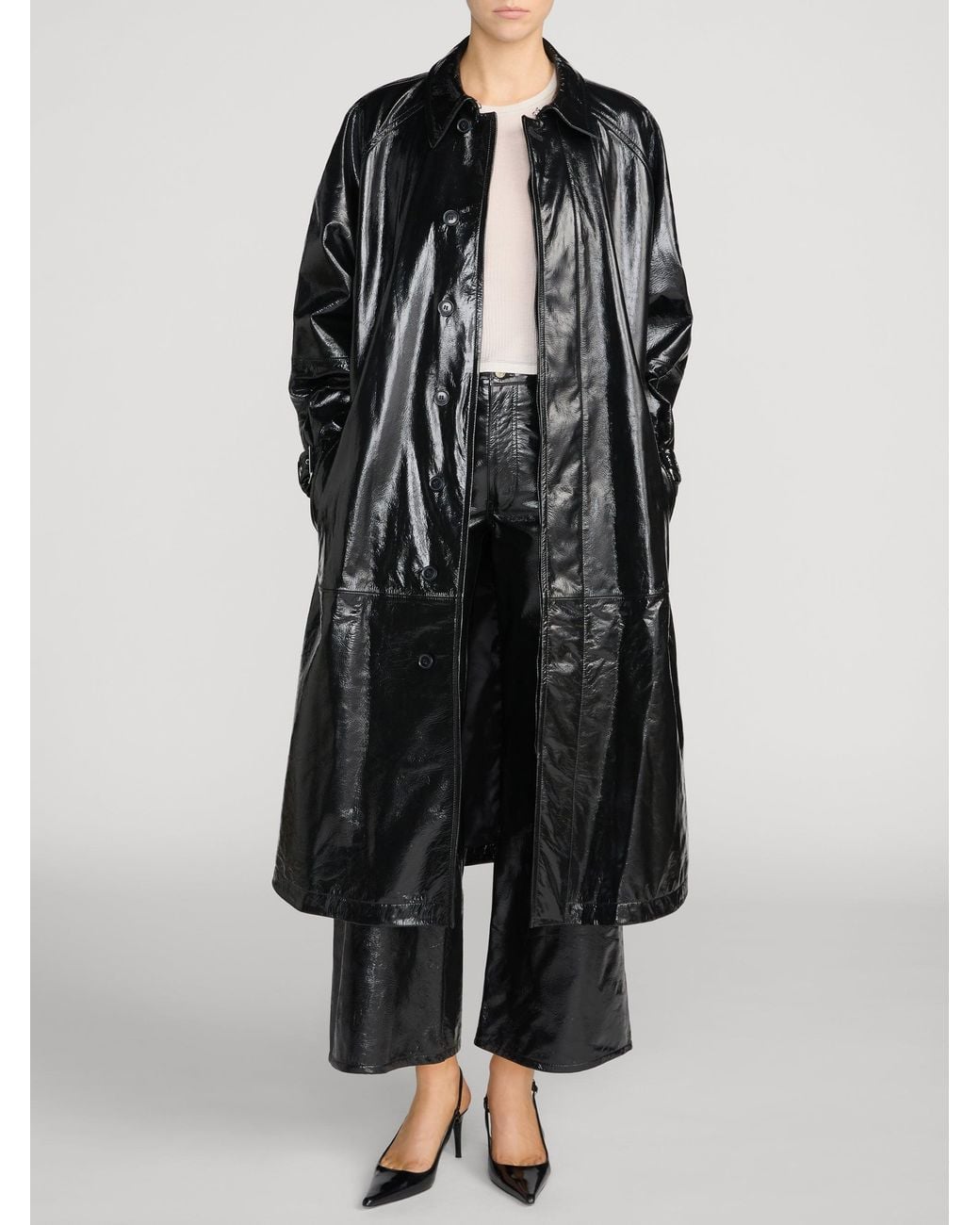 FRAME Black The Patent Leather Mac Coat