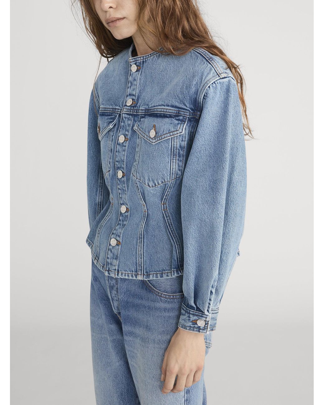 FRAME Blue The Nipped Collarless Jacket