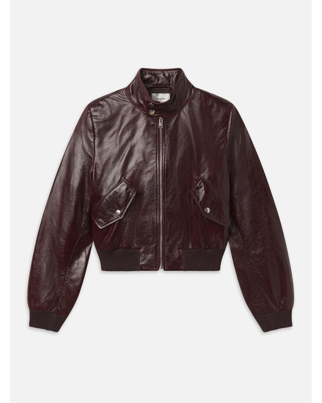 FRAME Brown The Patent Leather Harrington Jacket