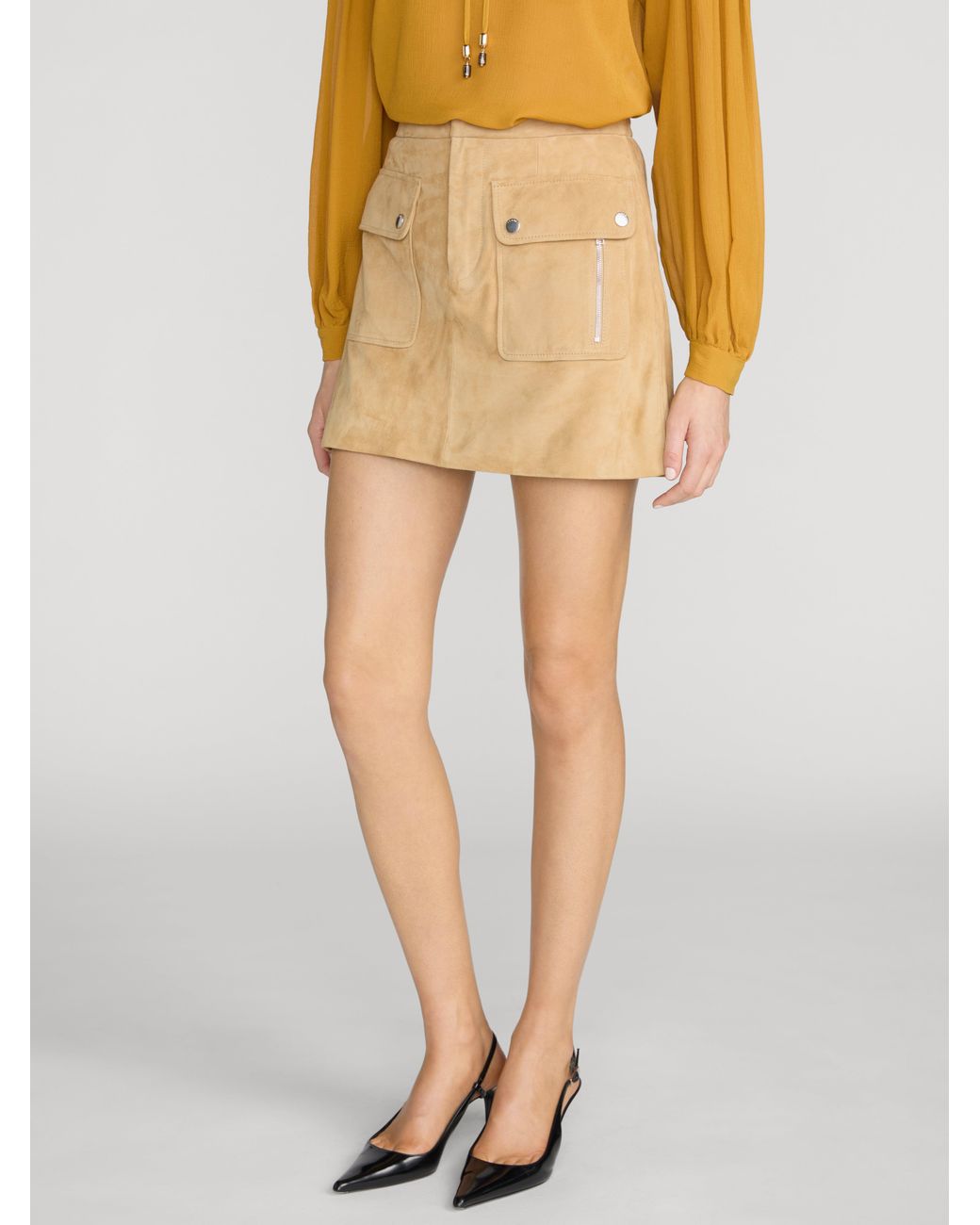 FRAME Natural The Suede Safari Skirt