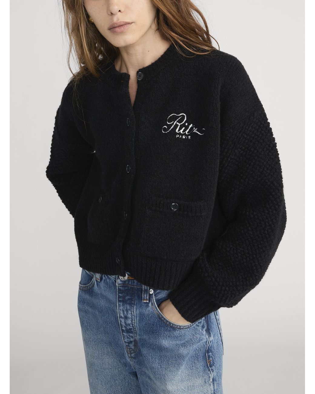 FRAME Black Ritz Mixed Stitch Sweater