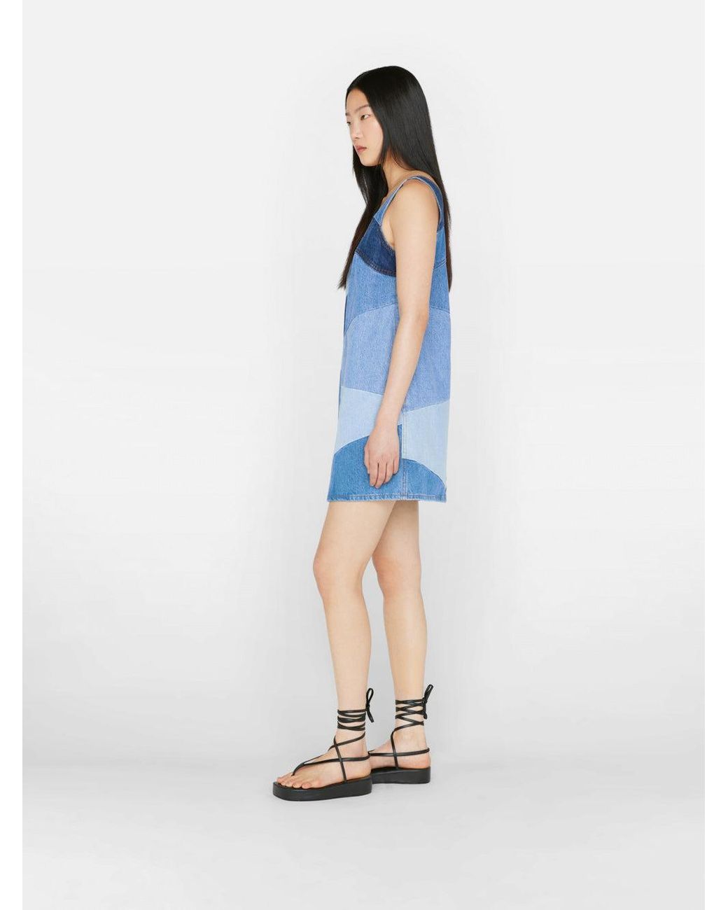 PATCHWORK DENIM DRESS - Blue