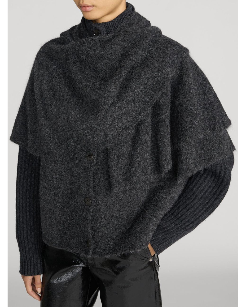FRAME Black The Wrap Cape Coat