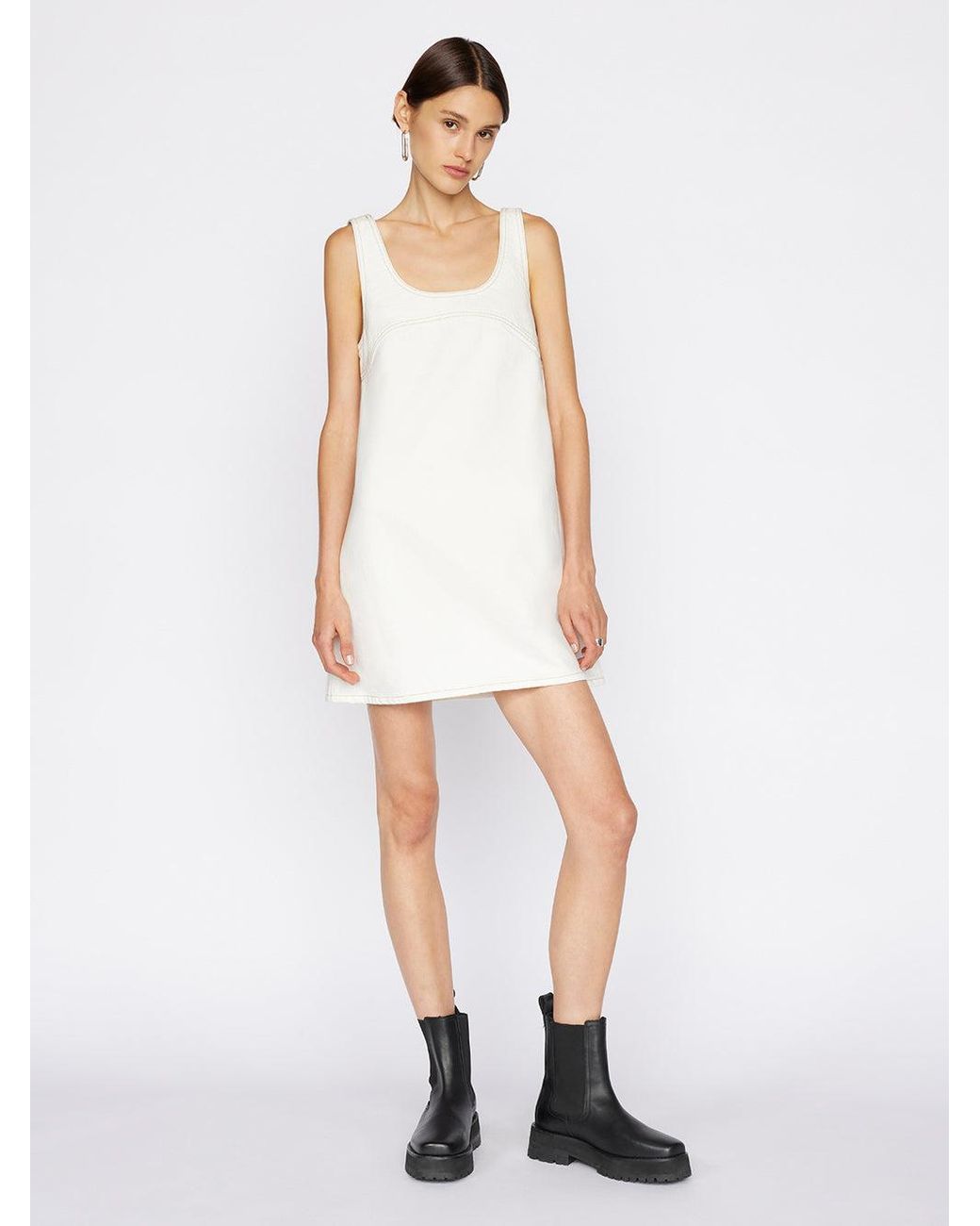 FRAME Micro Flare Denim Dress in Ecru (White) Lyst
