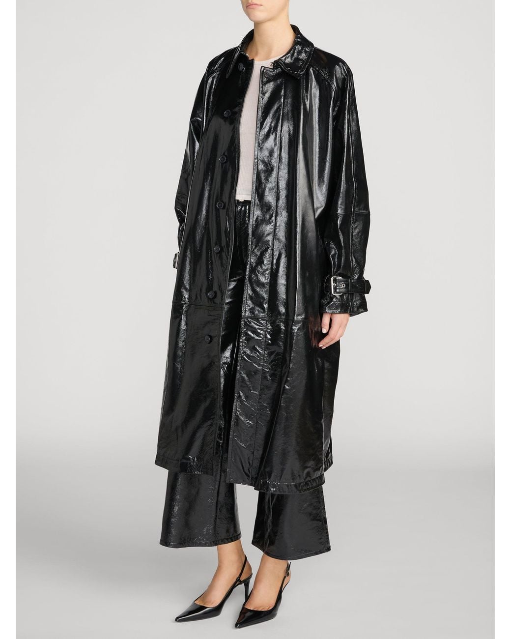 FRAME Black The Patent Leather Mac Coat