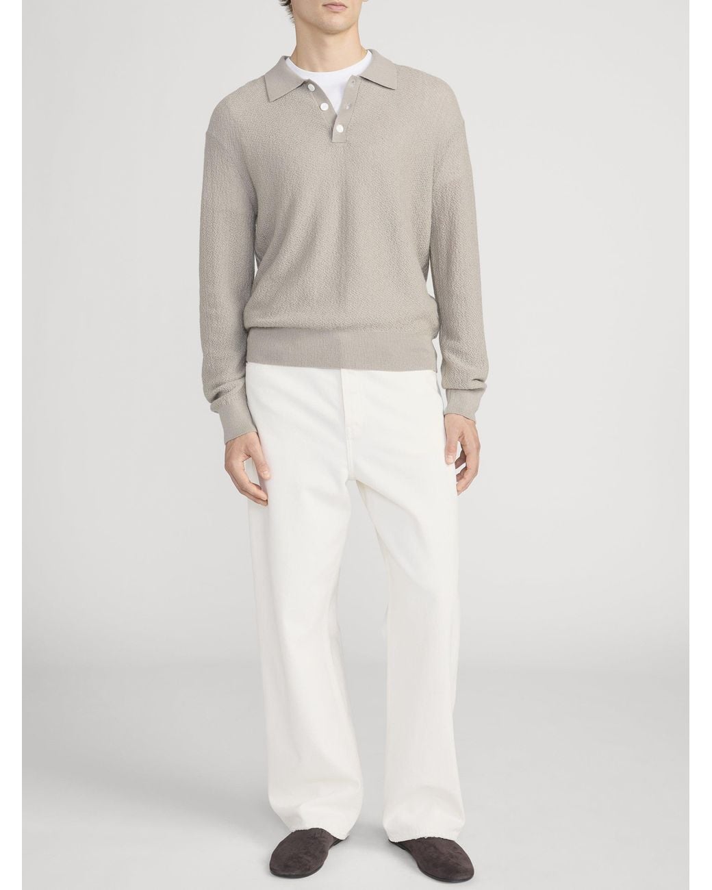 FRAME Natural Long Sleeve Polo Sweater