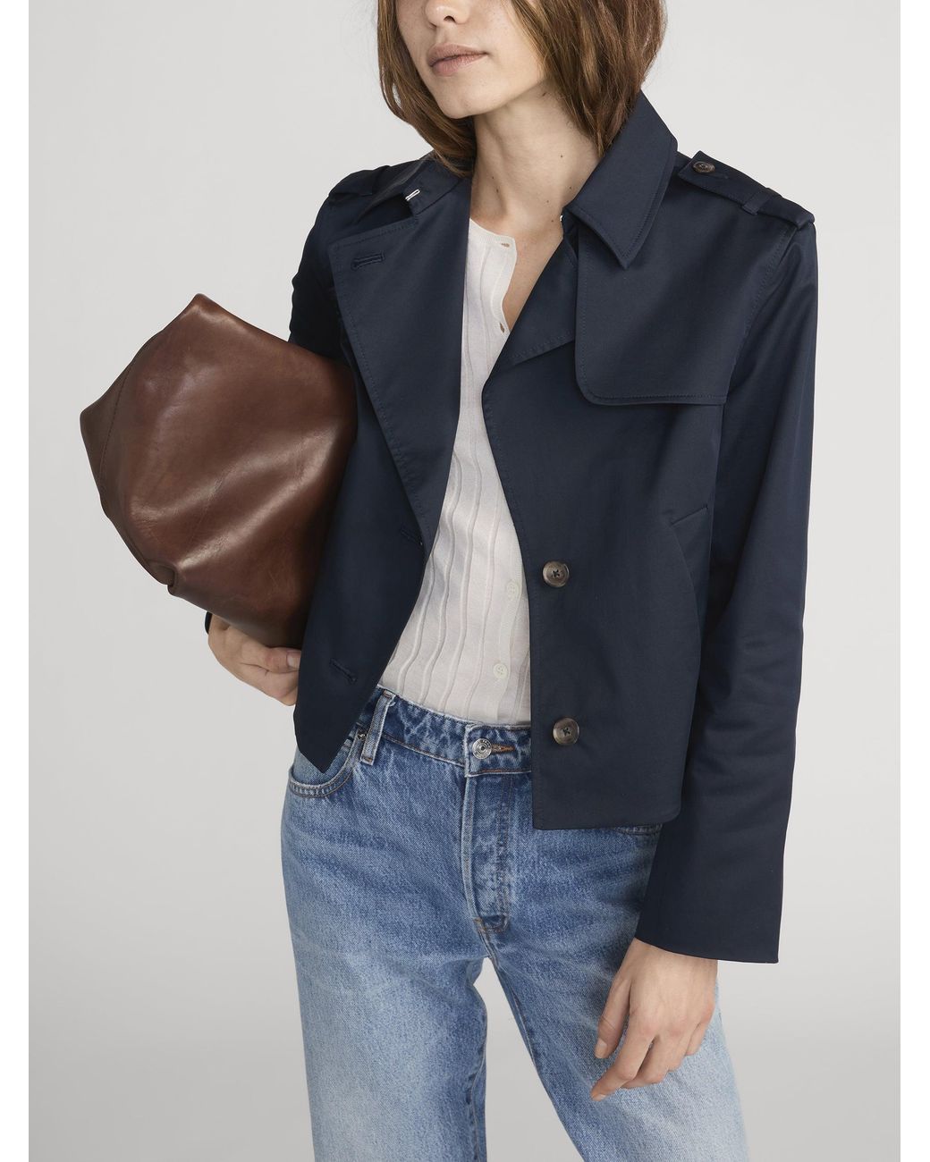FRAME Blue The Short Trench Jacket