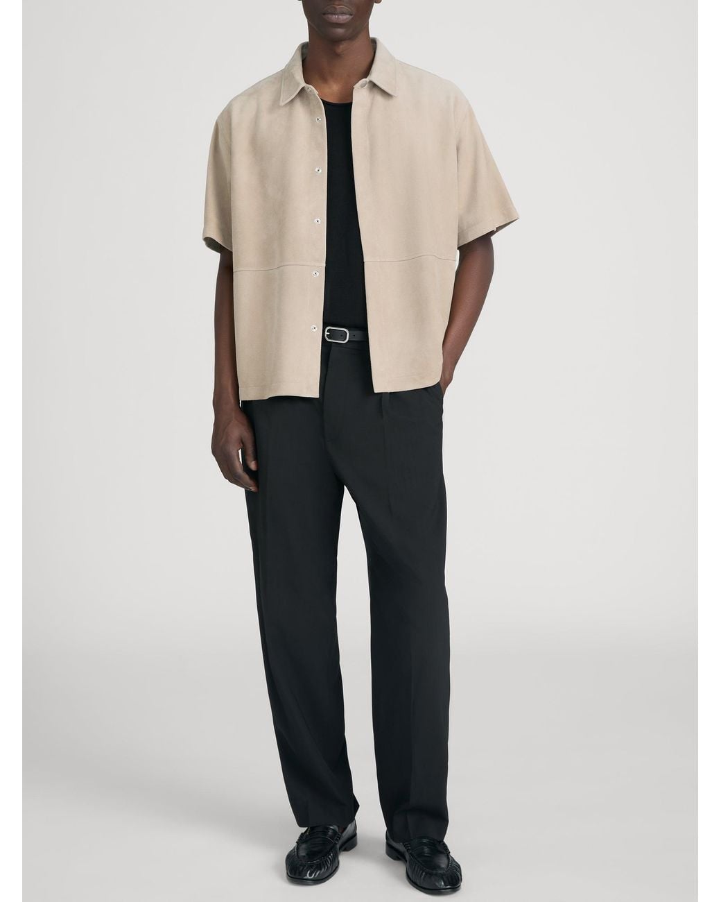 FRAME Natural Short Sleeve Suede Shirt for men