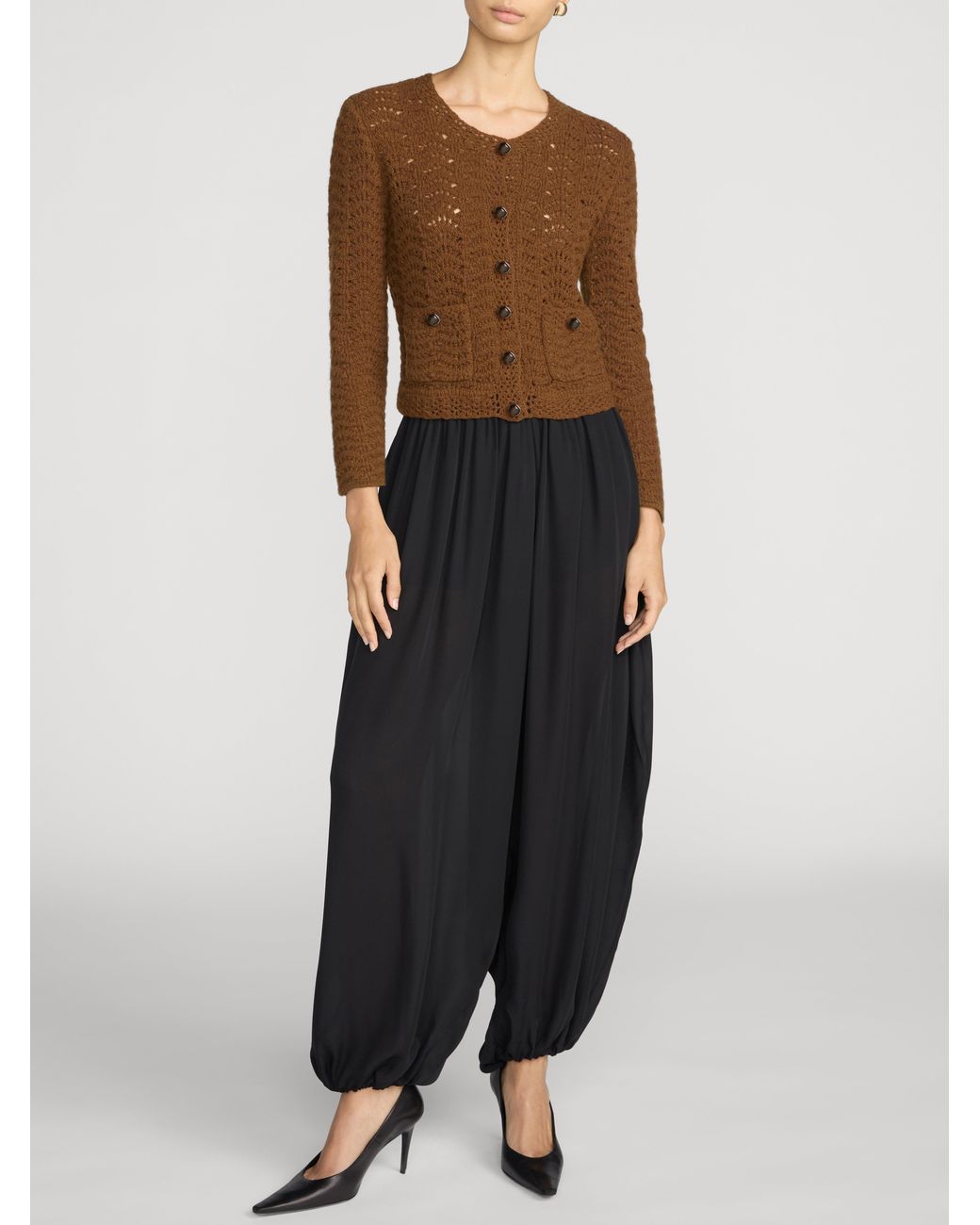 FRAME Brown The Chevron Knit Cardi
