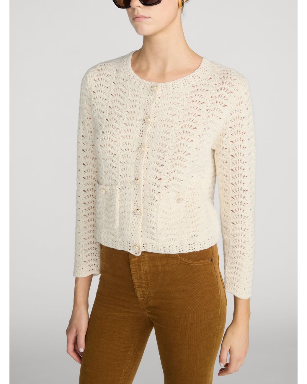 FRAME White The Chevron Knit Cardi