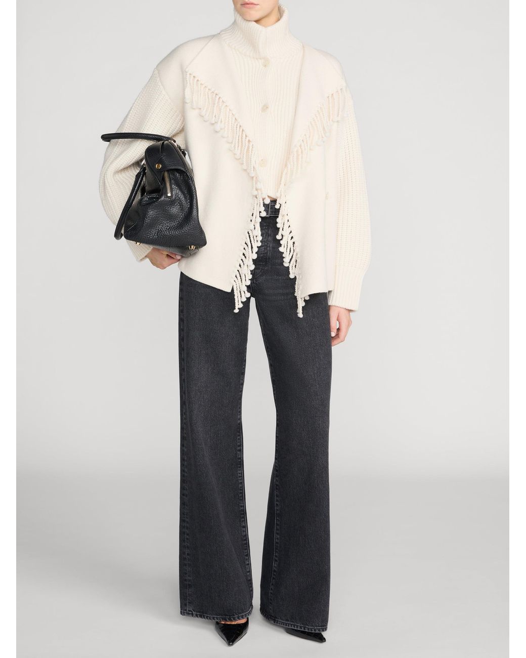 FRAME Natural The Cropped Jacquard Fringe Coat