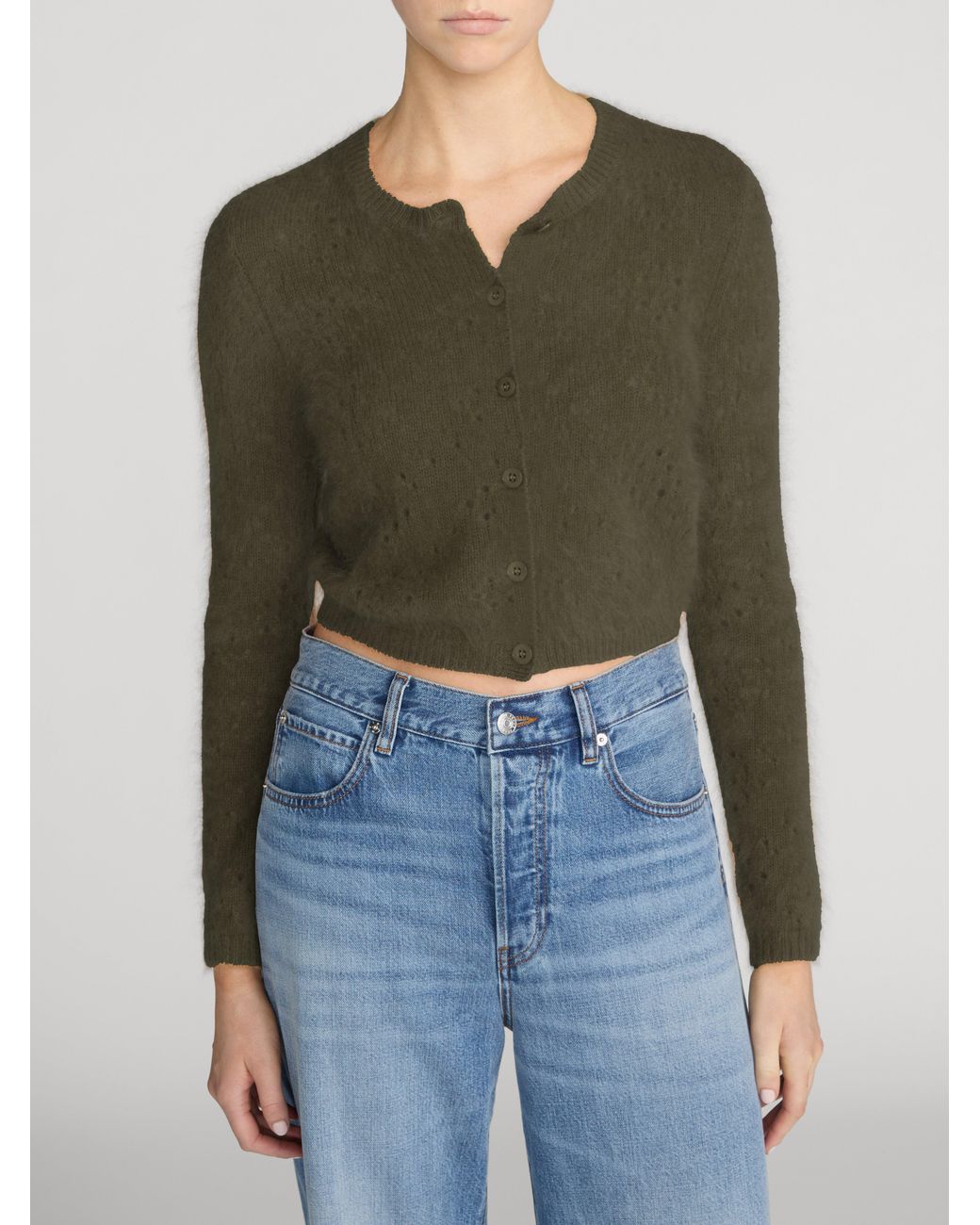 FRAME Green The Cashmere Airy Teddy Cardi