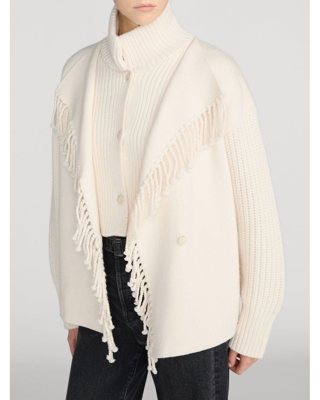 FRAME Natural The Cropped Jacquard Fringe Coat