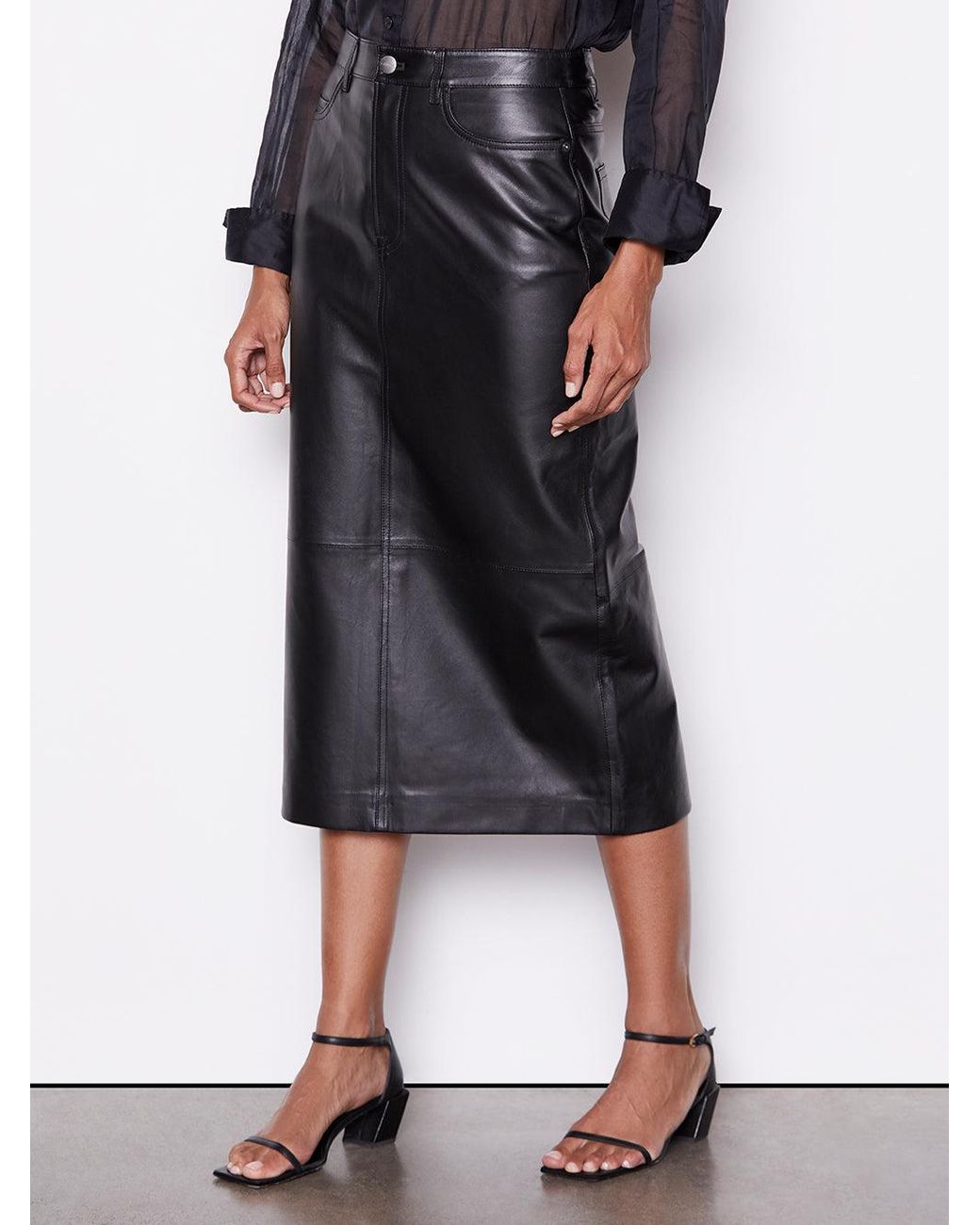 FRAME Leather Midi Skirt in Black | Lyst