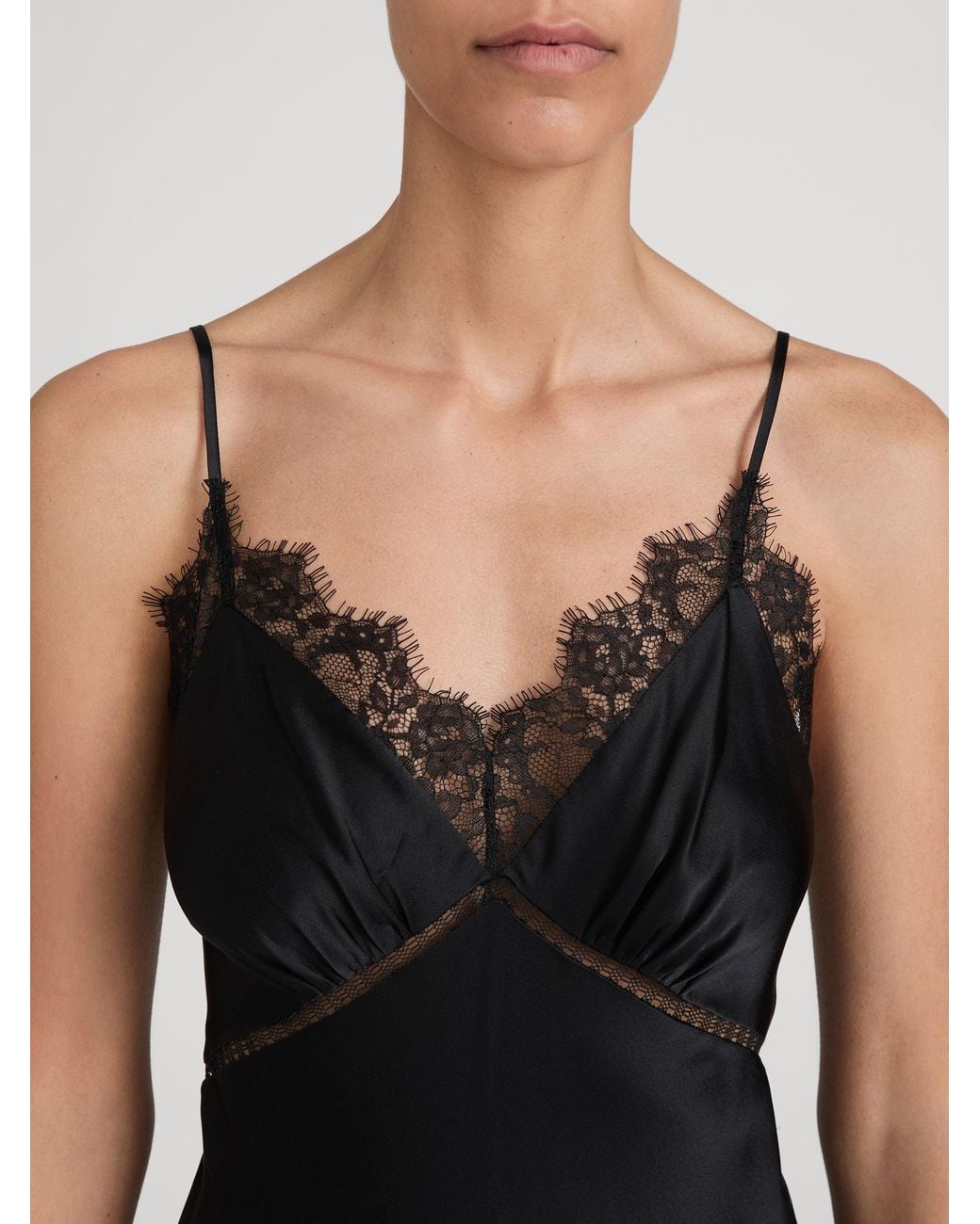 FRAME Black The Silk Lace Slip Dress