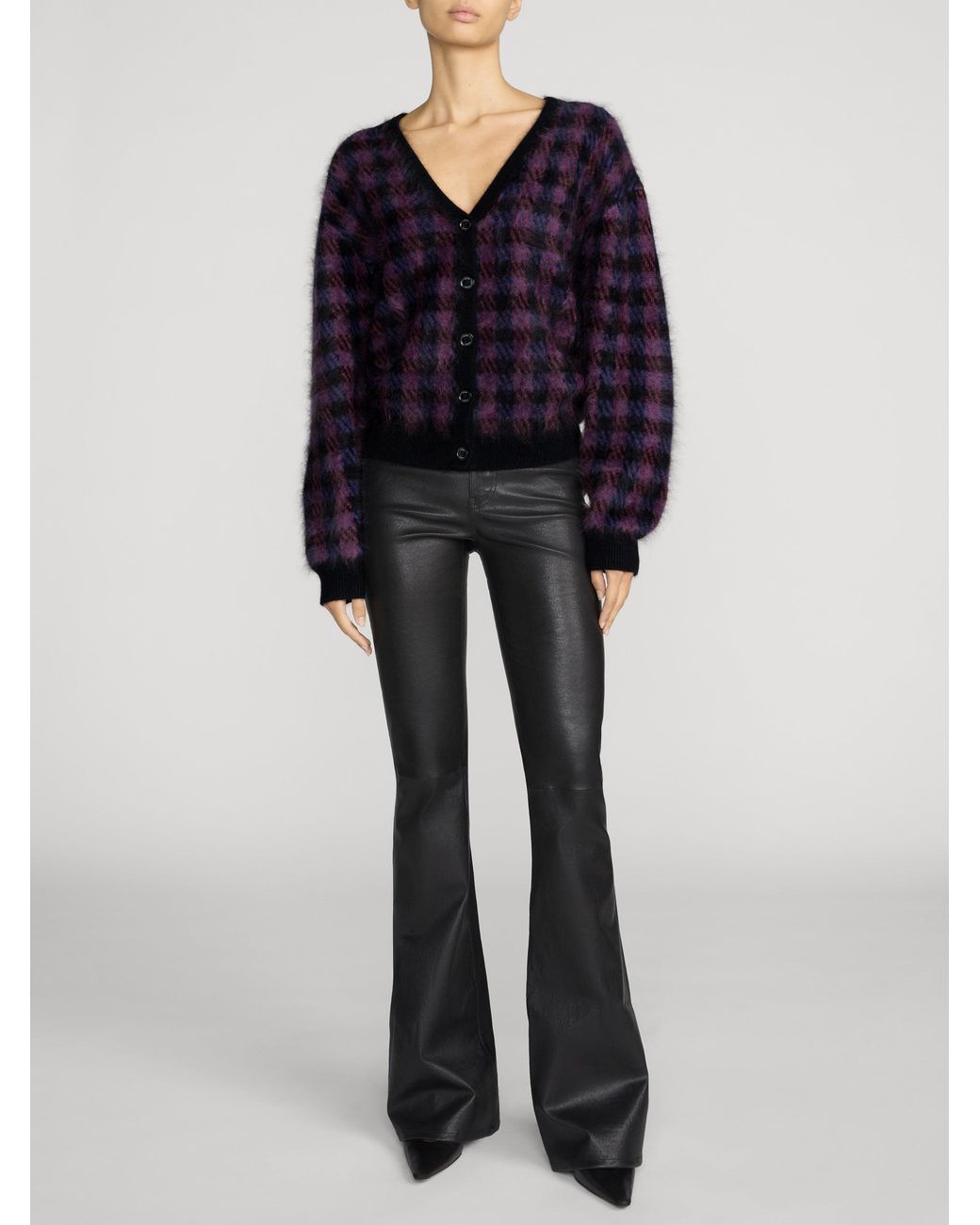 FRAME Purple The Brushed Houndstooth Cardi