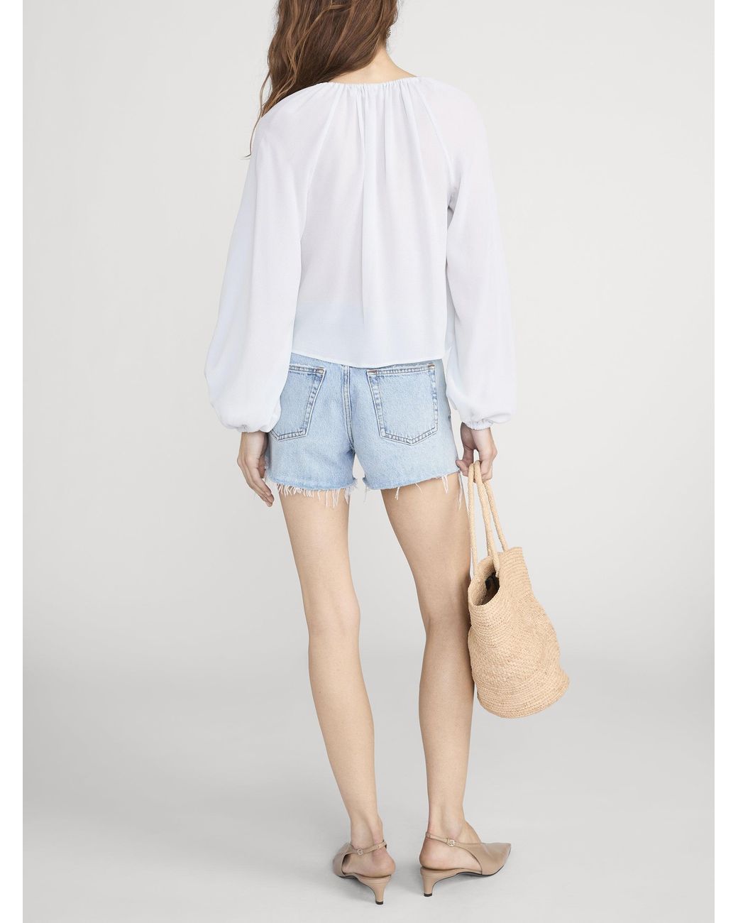 FRAME White The Silk Balloon Blouse