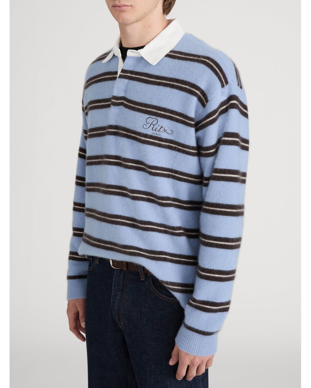FRAME Blue The Ritz Brushed Cashmere Rugby Sweater for men