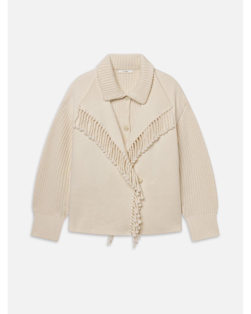 FRAME Natural The Cropped Jacquard Fringe Coat