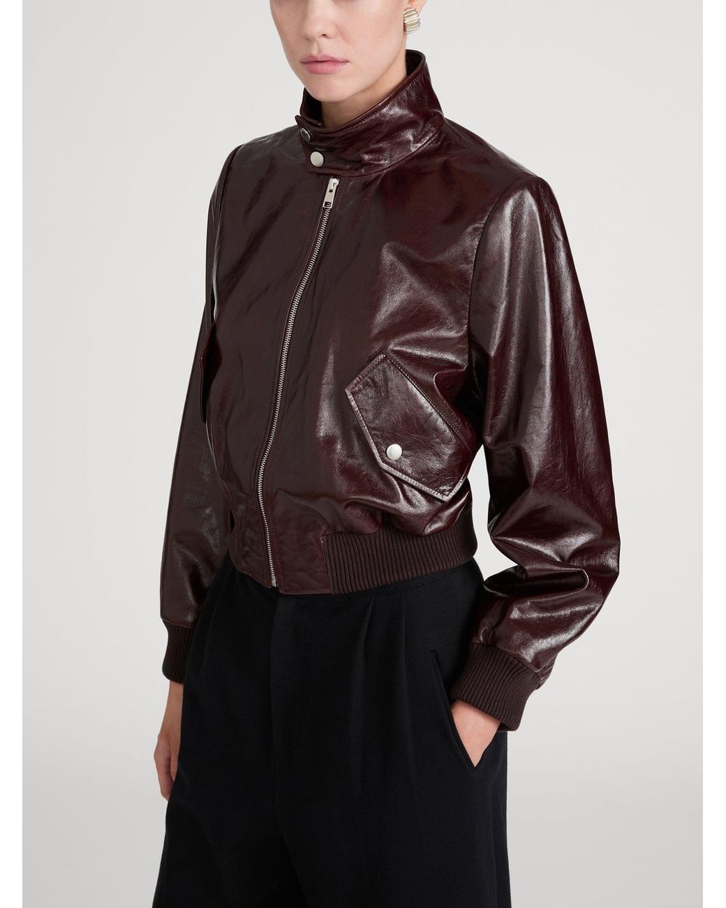FRAME Brown The Patent Leather Harrington Jacket