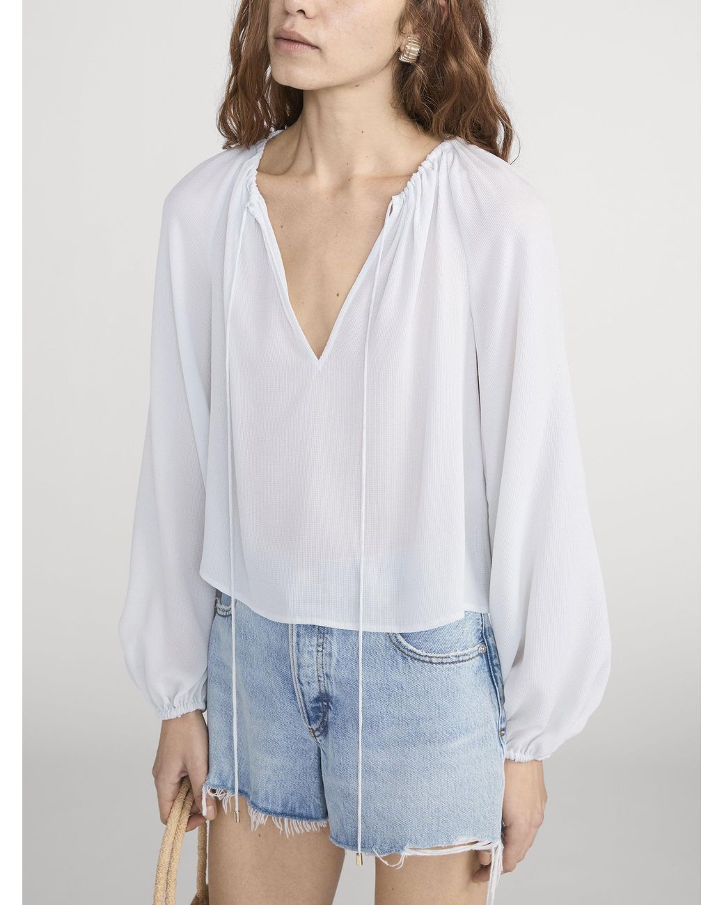 FRAME White The Silk Balloon Blouse
