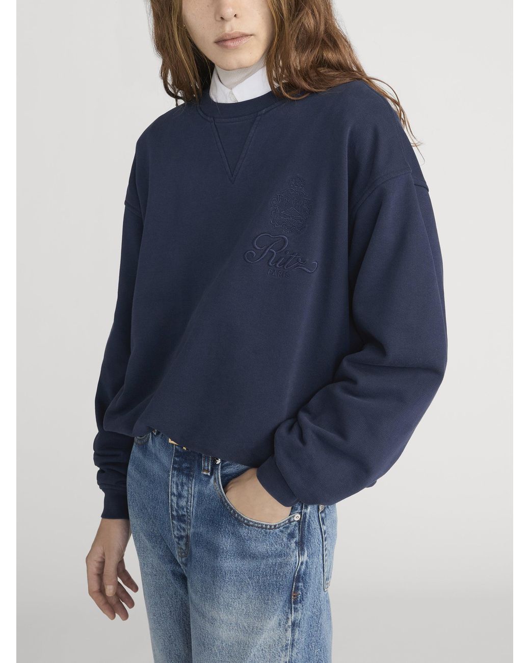 FRAME Blue Ritz Tonal Logo Crewneck
