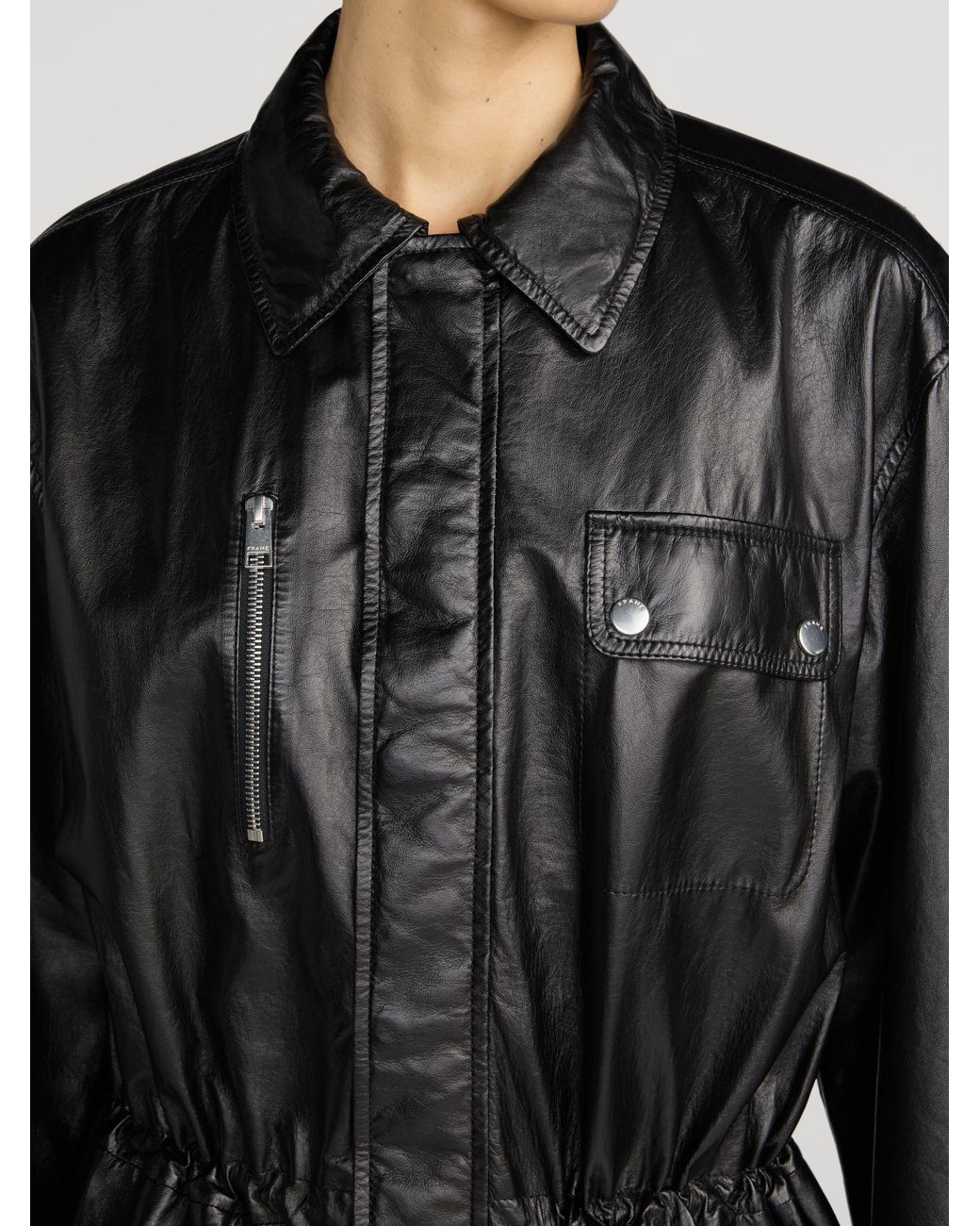 FRAME Black The Paper Leather Safari Jacket