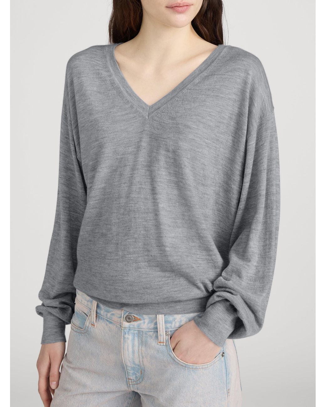 FRAME Gray The Cashmere V Neck Sweater