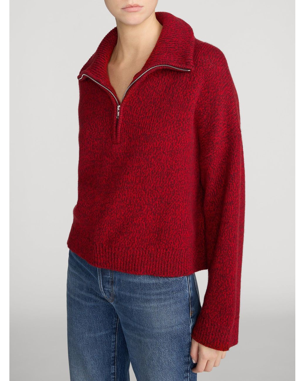FRAME Red The Half Zip Marled Sweater