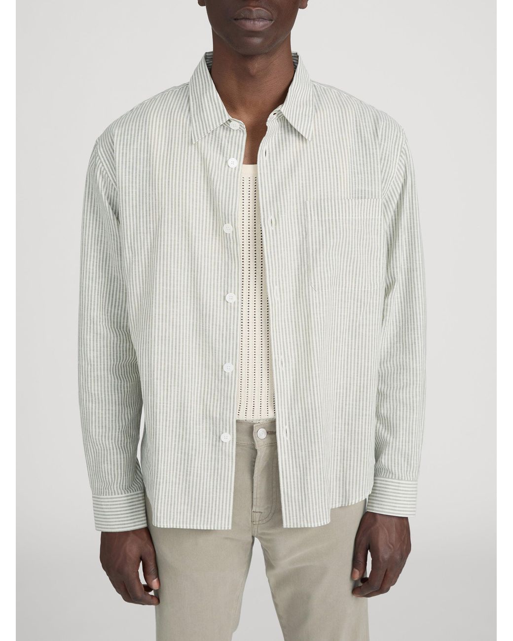 FRAME White Linen Blend Stripe Shirt for men