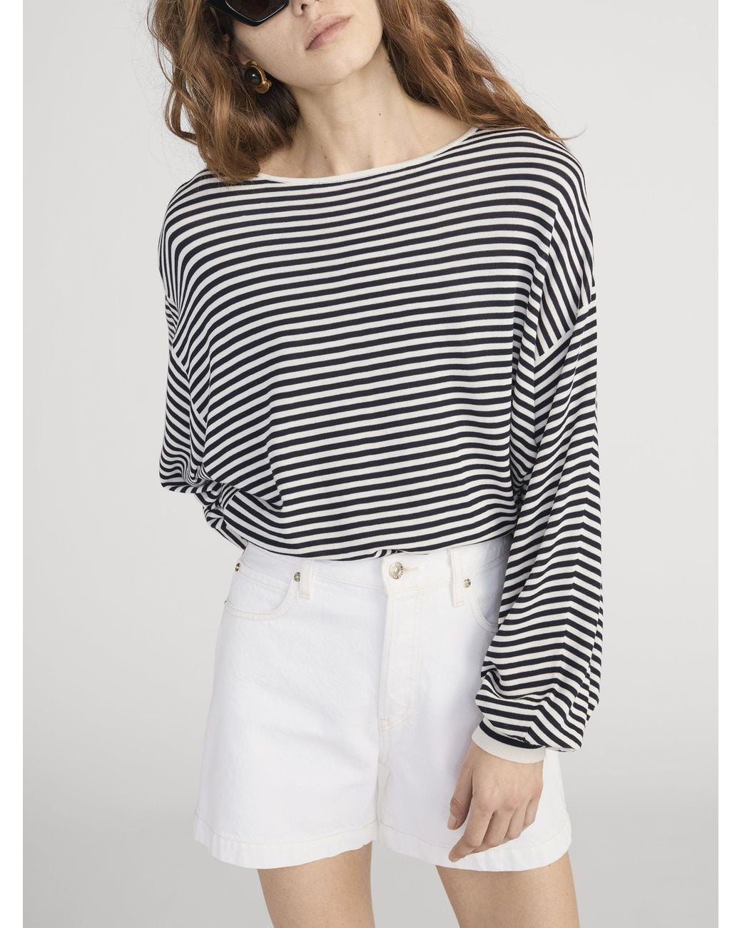 FRAME Gray The Striped Slouchy Sweater