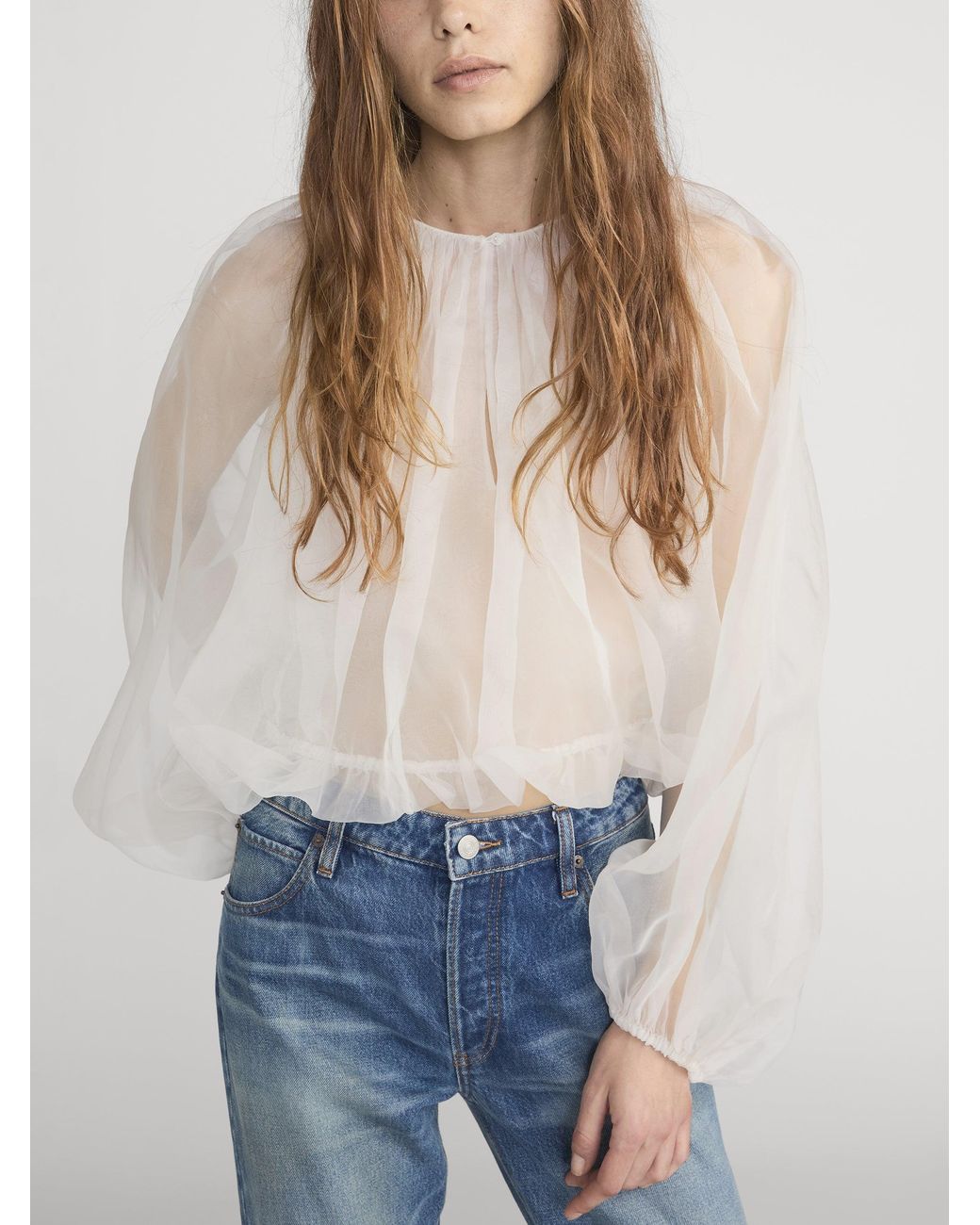 FRAME White The Sheer Balloon Blouse