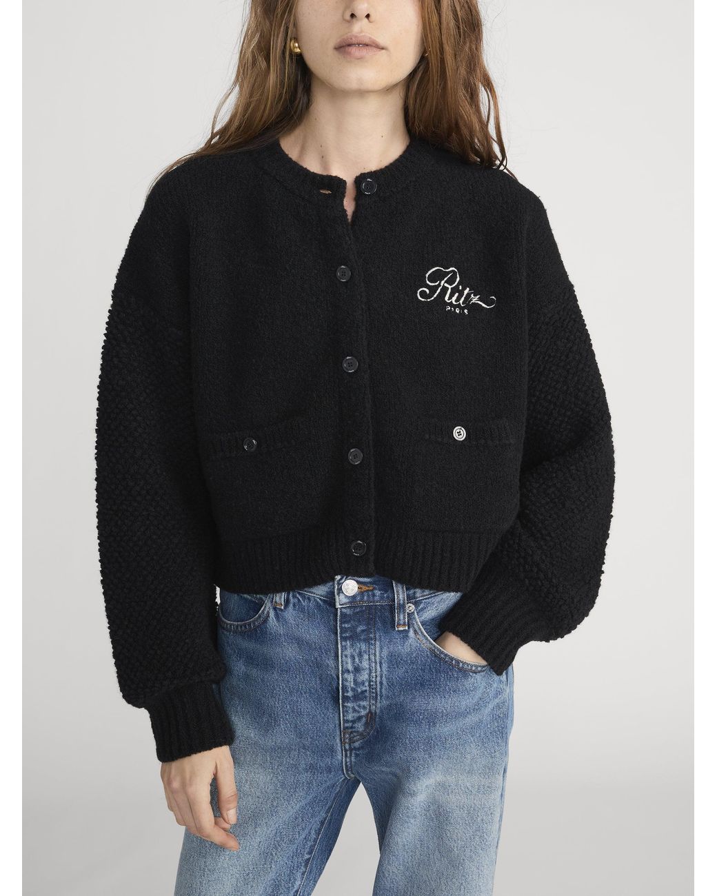 FRAME Black Ritz Mixed Stitch Sweater
