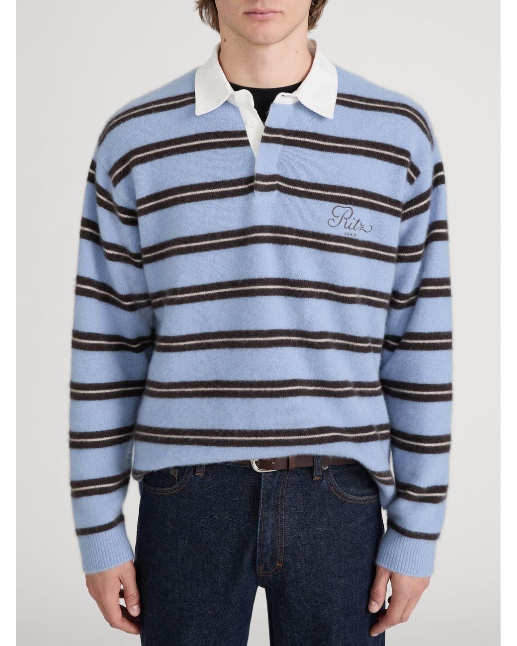 FRAME Blue The Ritz Brushed Cashmere Rugby Sweater for men