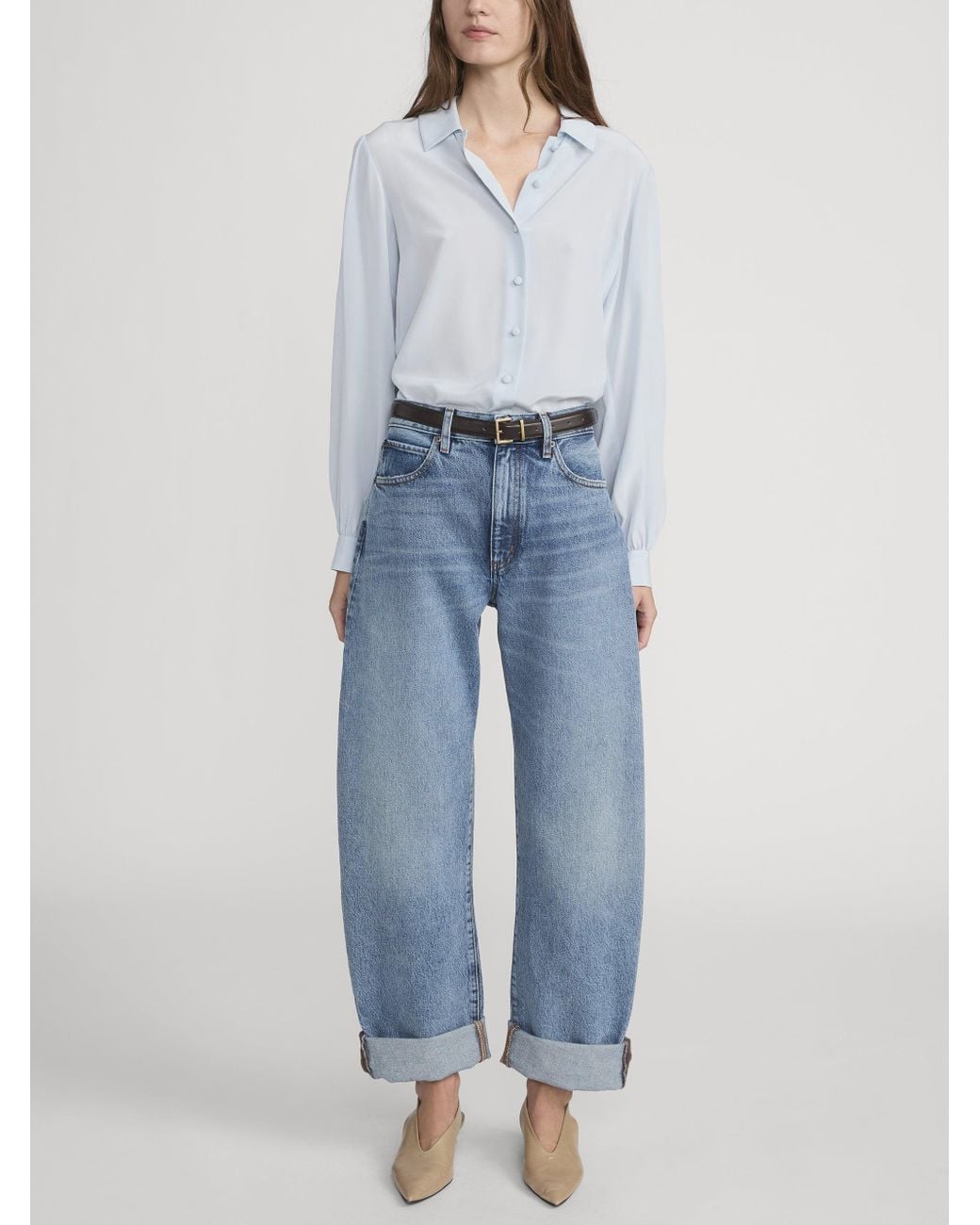 FRAME Blue The Silk Staple Blouse