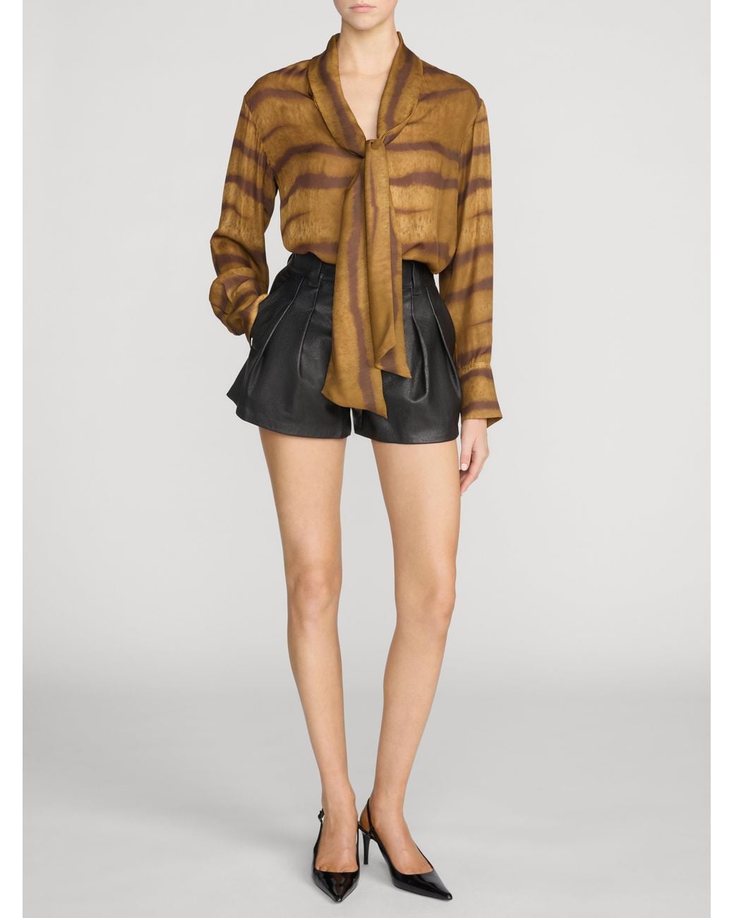 FRAME Brown The Silk Oversized Tie Shirt